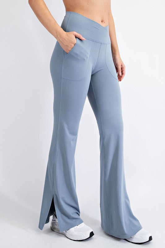 V Waist Flared Yoga Pants with Pockets – Blue Hawthorn Boutique