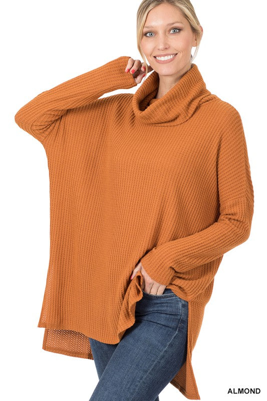 Waffle cowl shop neck sweater