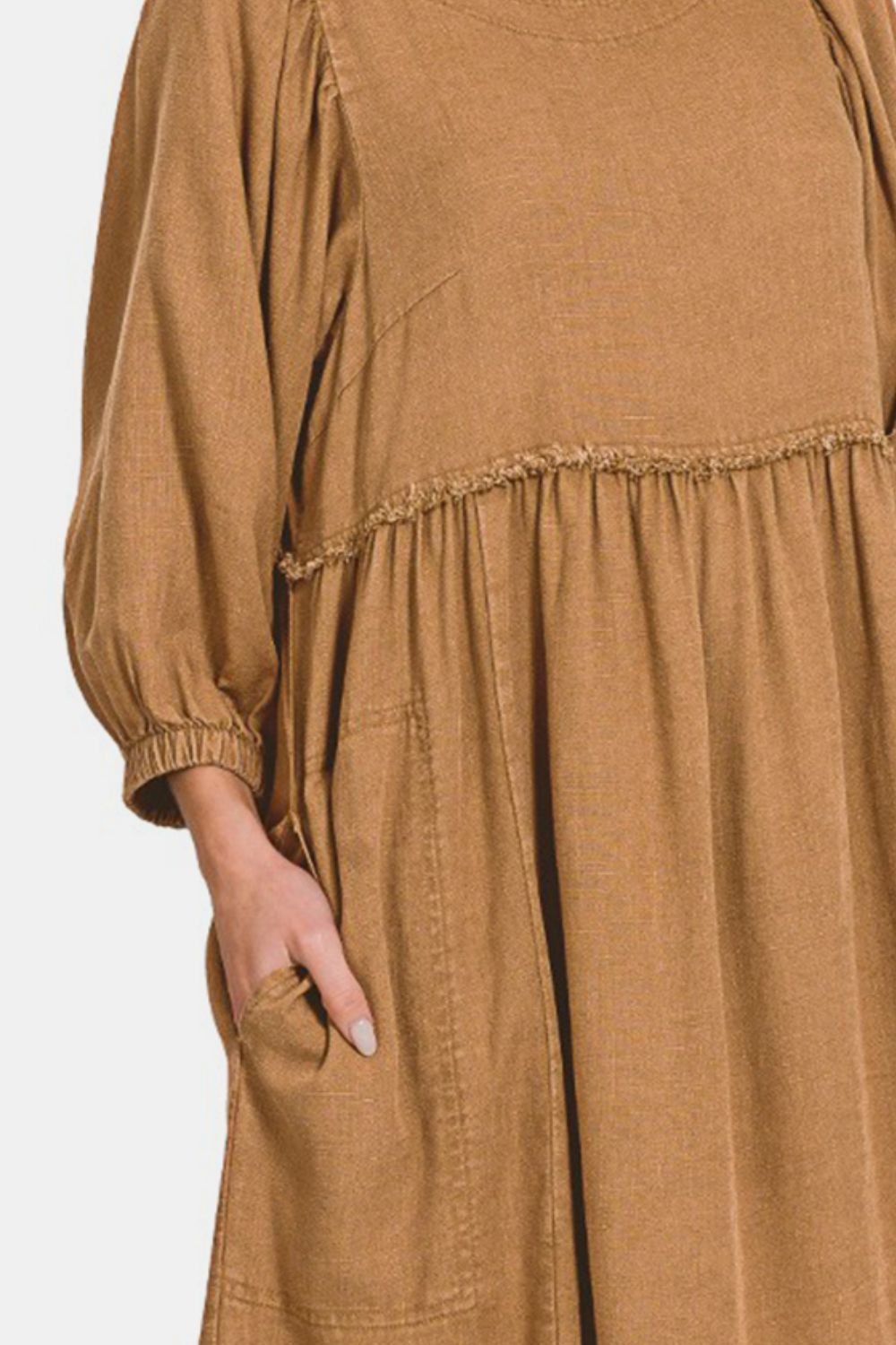 chinese dress ladies The Linen Oversized Puff-Sleeve Dress main image 0