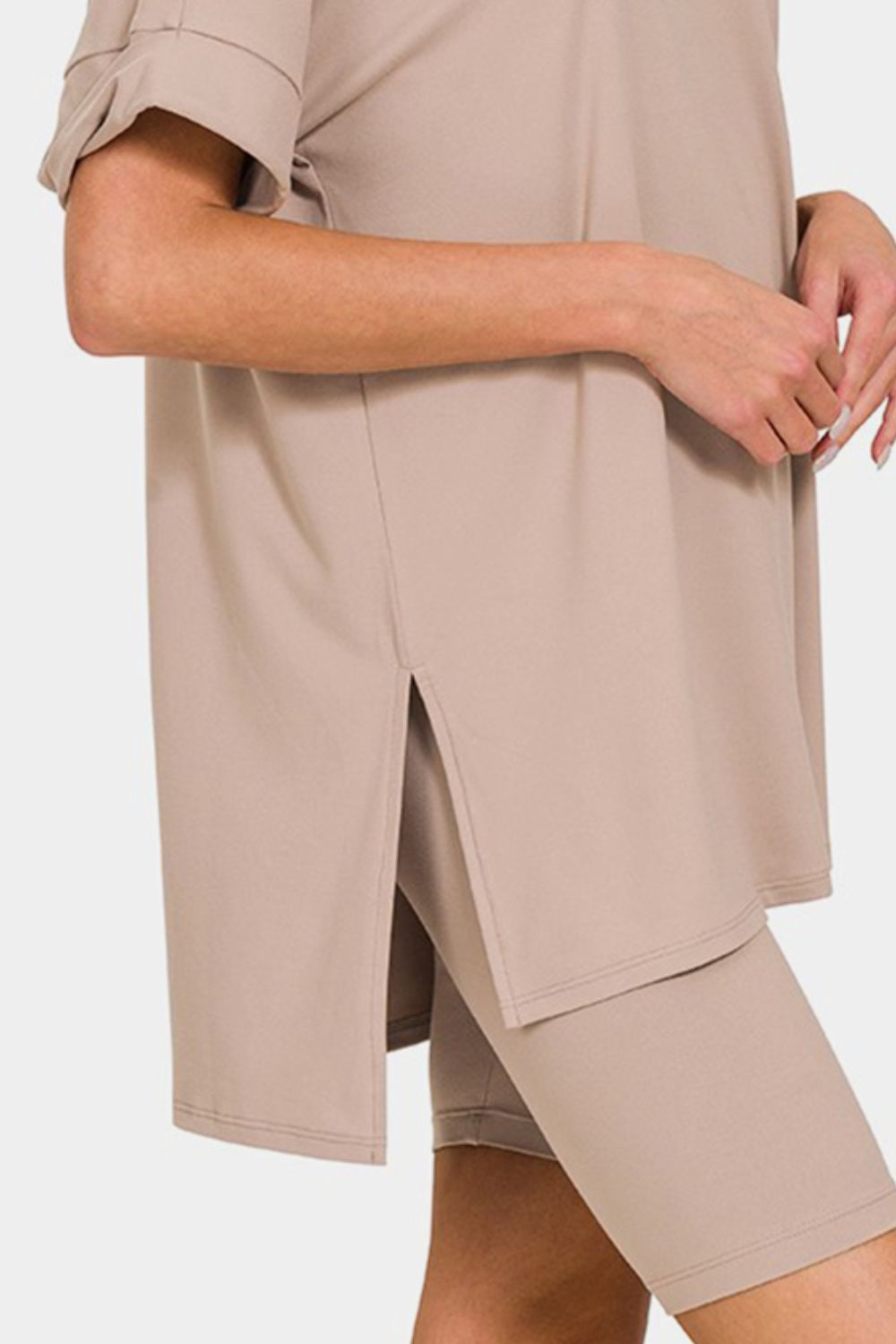 Zenana Cotton Slub Short Sleeve Tee and Pants Set main image 0