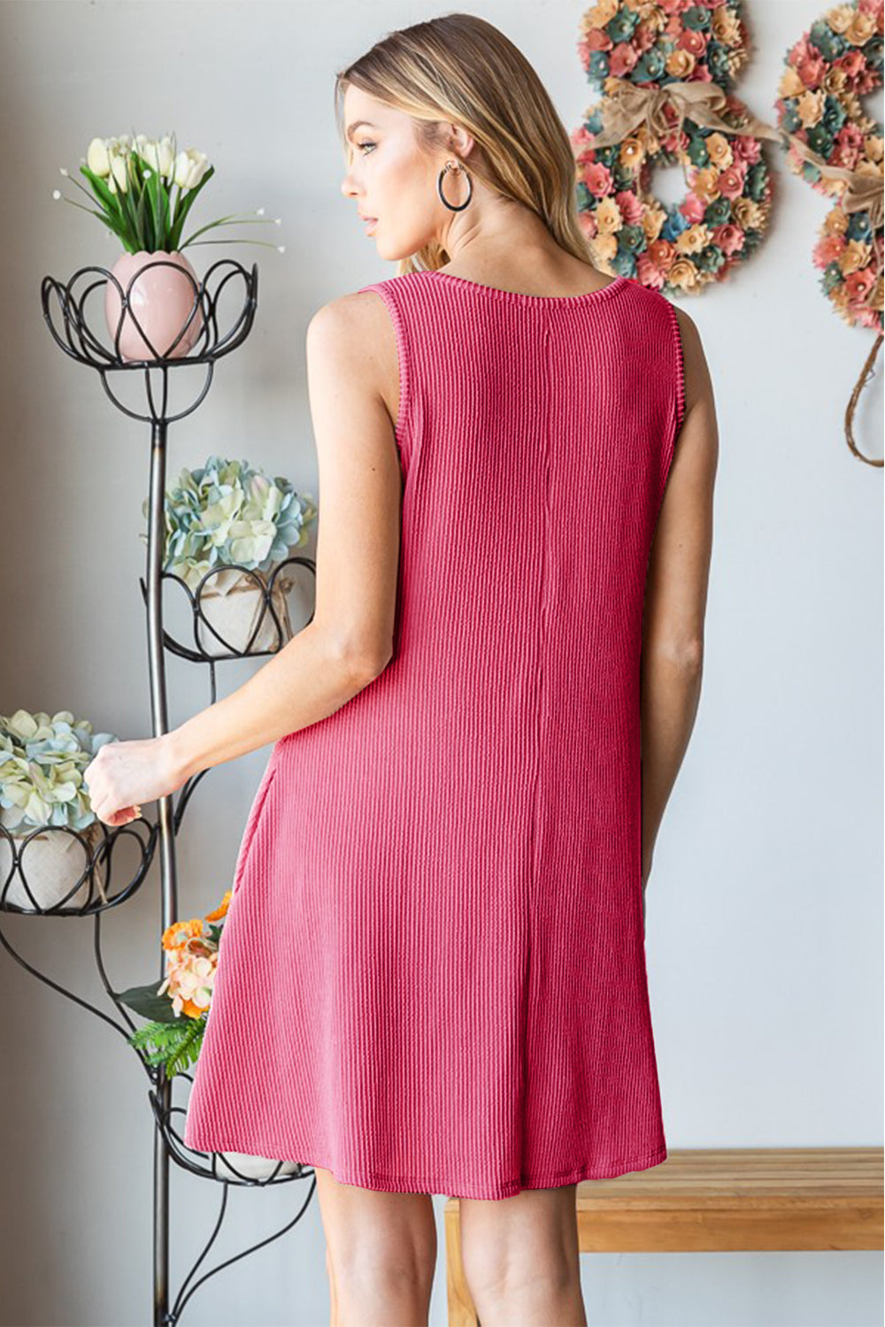 Heimish Full Size V-Neck Ribbed Mini Tank Dress  Blue Hawthorn Boutique