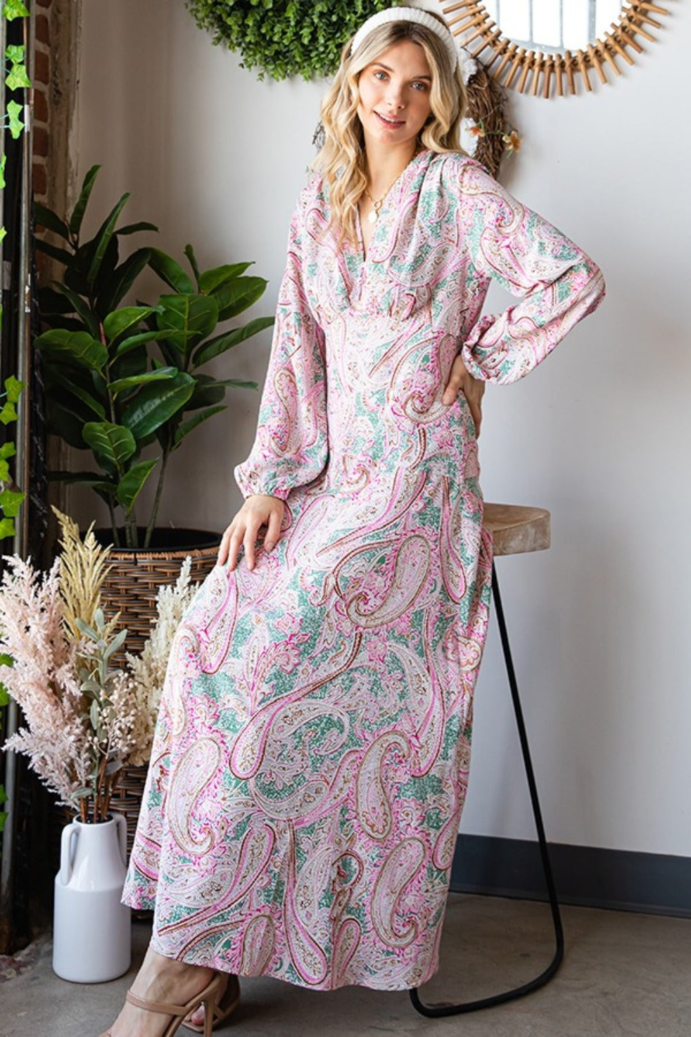 fitted lace wedding dress First Love Paisley Print Tie-Back Long Sleeve Maxi Dress – Blue Hawthorn  Boutique