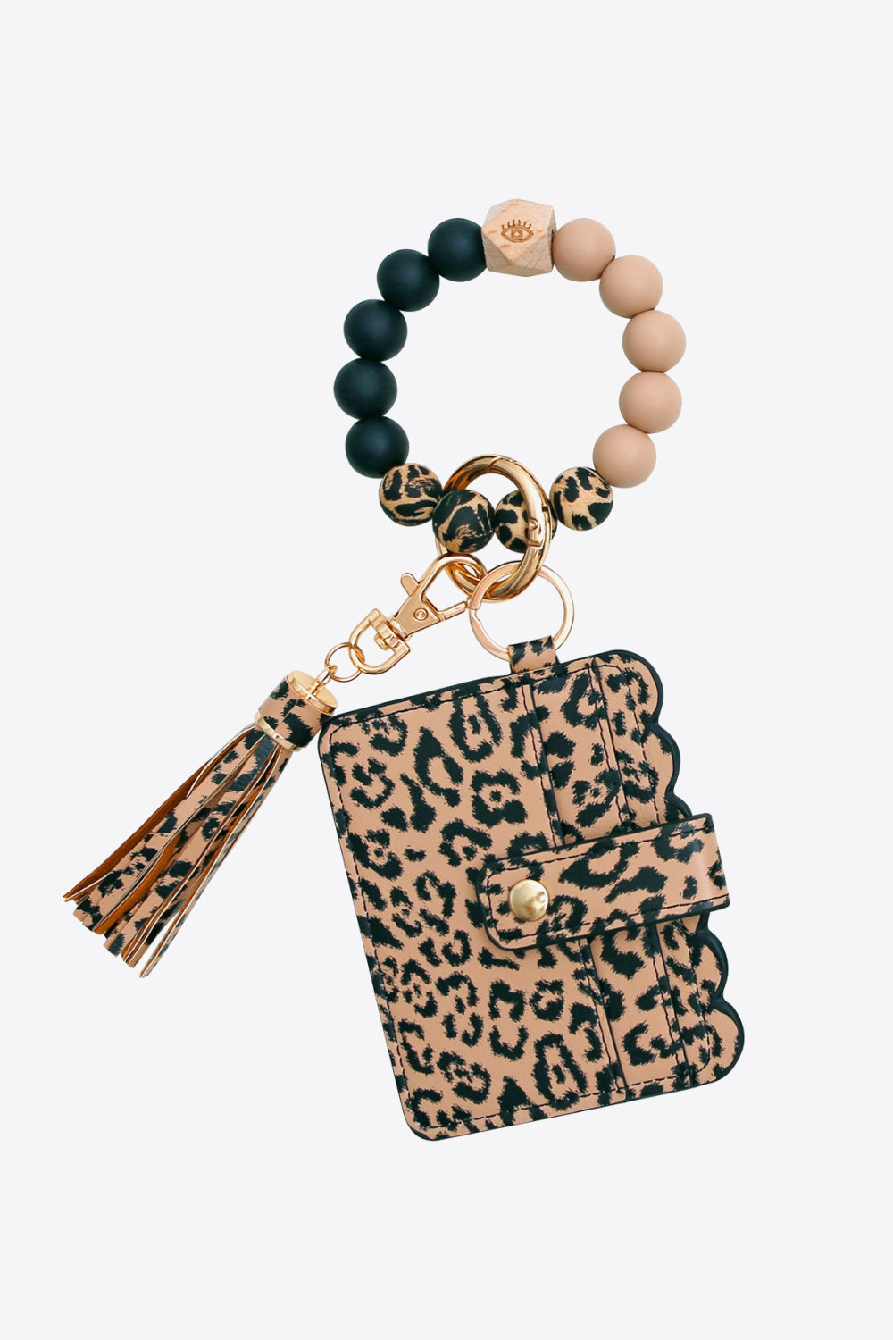 Cow/leopard Pattern Tassel Keychain Pu Leather Key Ring Purse Bag