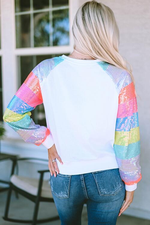 Sweatshirt Rainbow Sequin Cuff Jumper MERRY AND BRIGHT Sequin Long