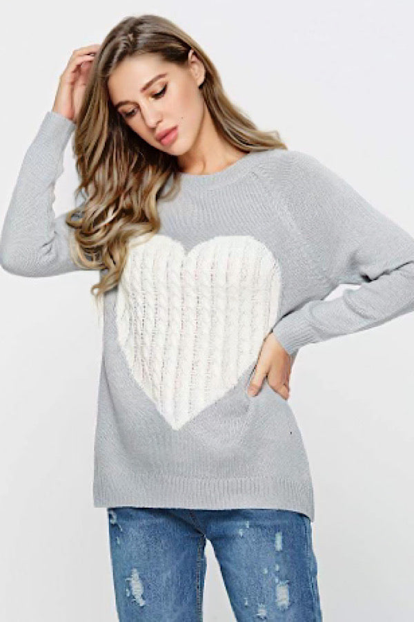 Grey sweater with hot sale white heart