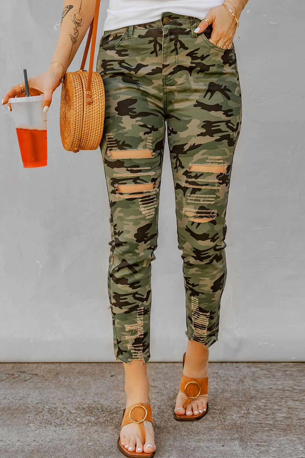 Camouflage distressed hot sale jeans