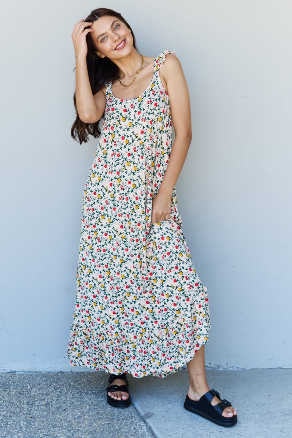 Doublju In The Garden Ruffle Floral Maxi Dress in Natural Rose – Blue  Hawthorn Boutique