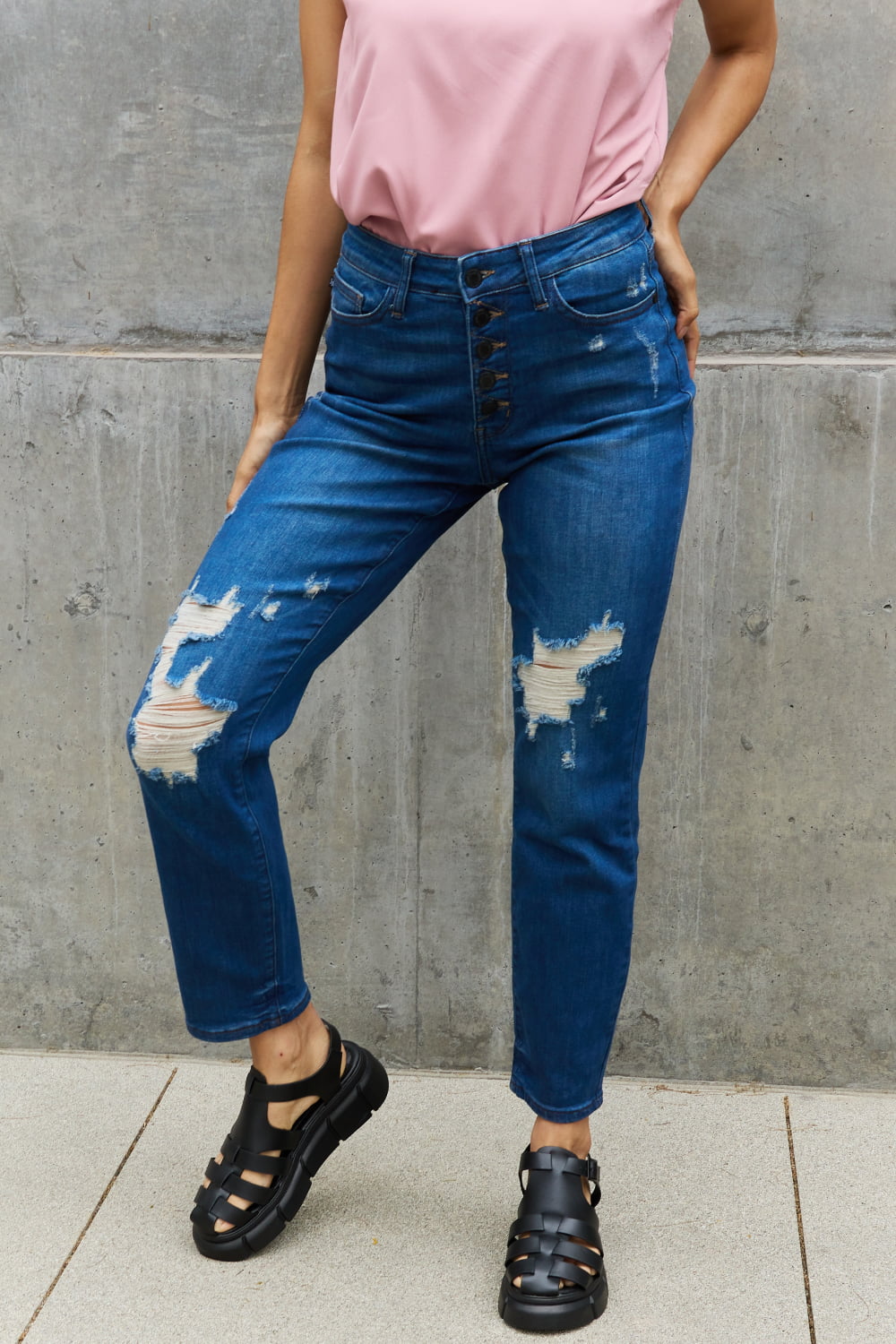 High waisted outlet distressed boyfriend jeans