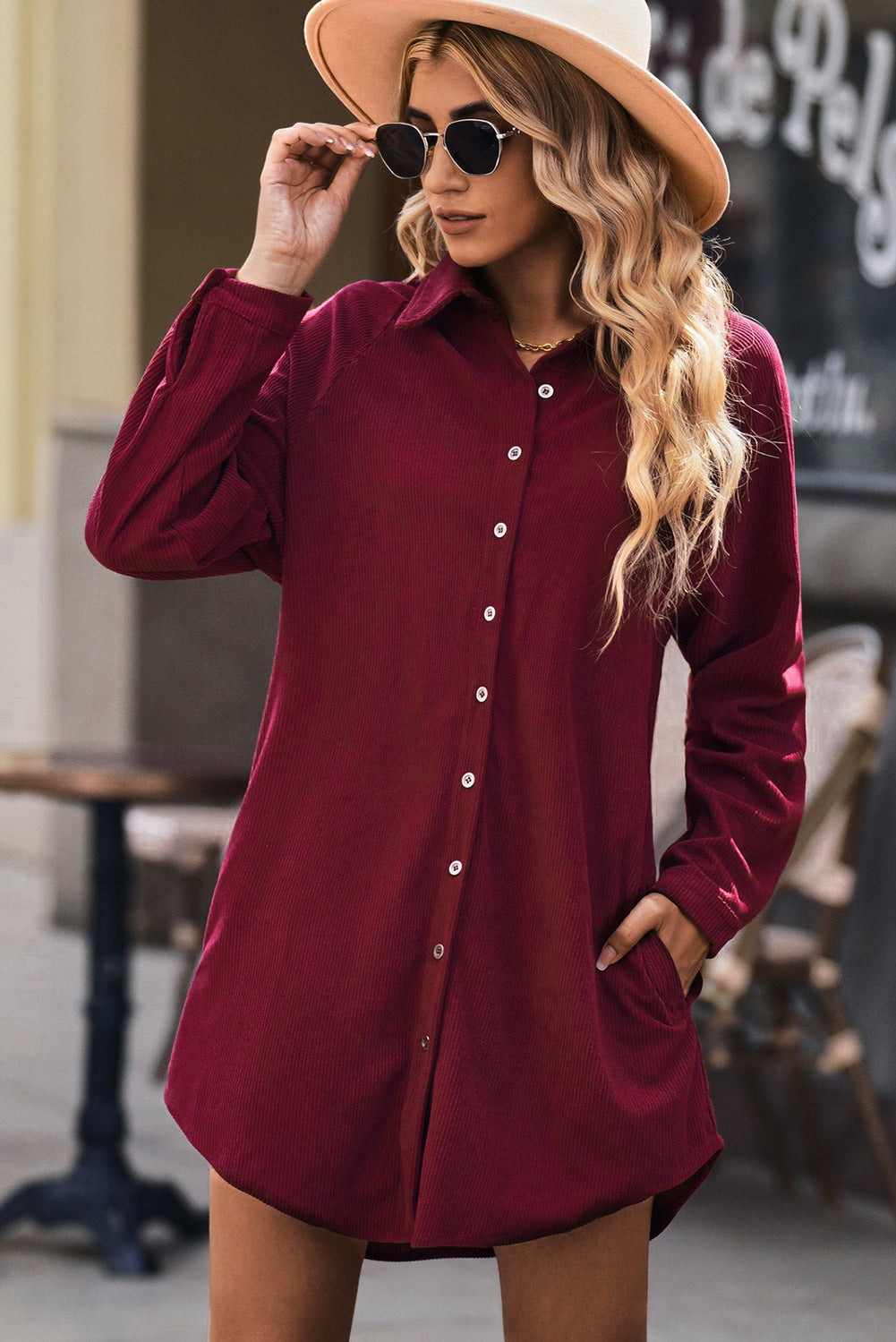 Button Front Curved Hem Raglan Sleeve Shirt Dress – Blue Hawthorn Boutique
