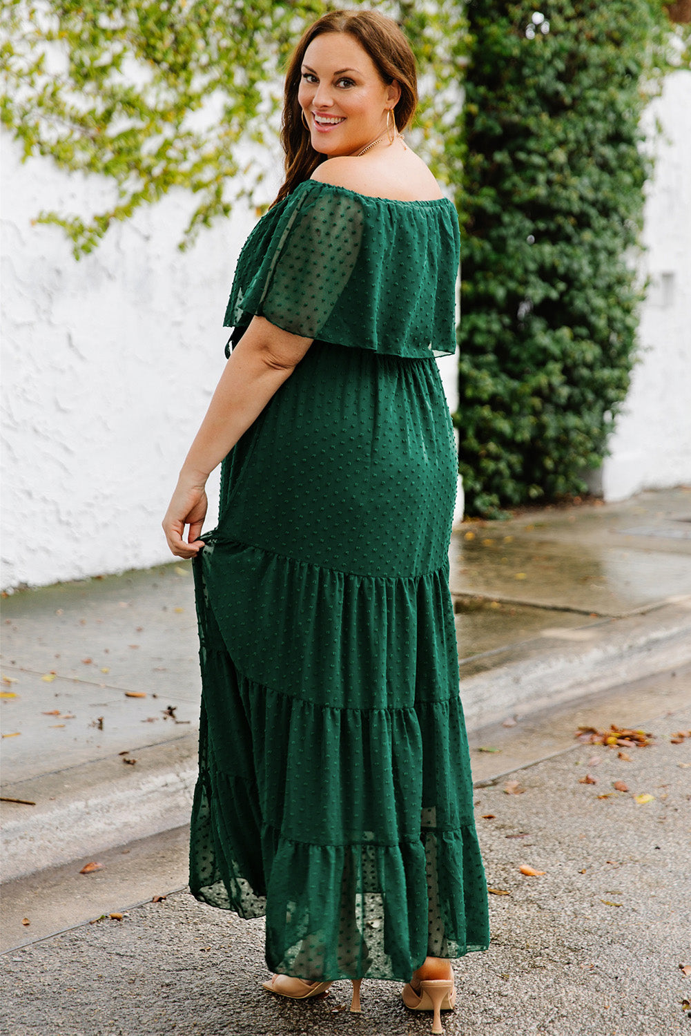 Swiss Dot Off-Shoulder Tiered Maxi Dress