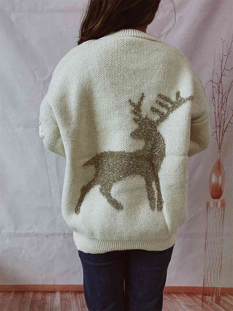 Round neck pullover fawn outlet pattern knit long sleeves