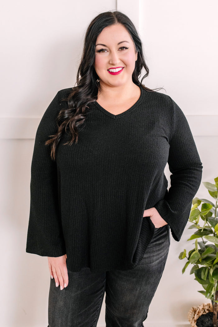 1.03 V Neck Fit & Flare Sweater Knit Top In Black