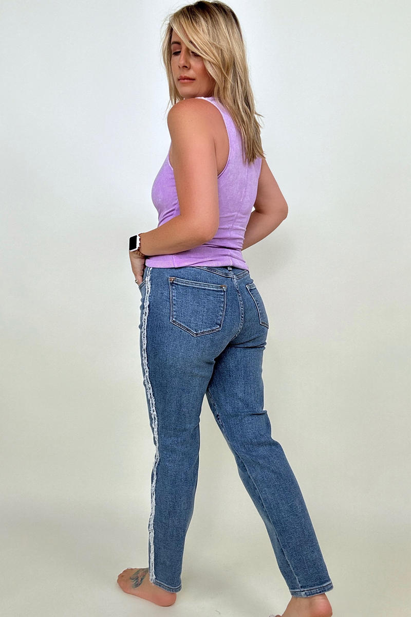 Judy Blue High Waist Side Fray Slim Fit Jeans