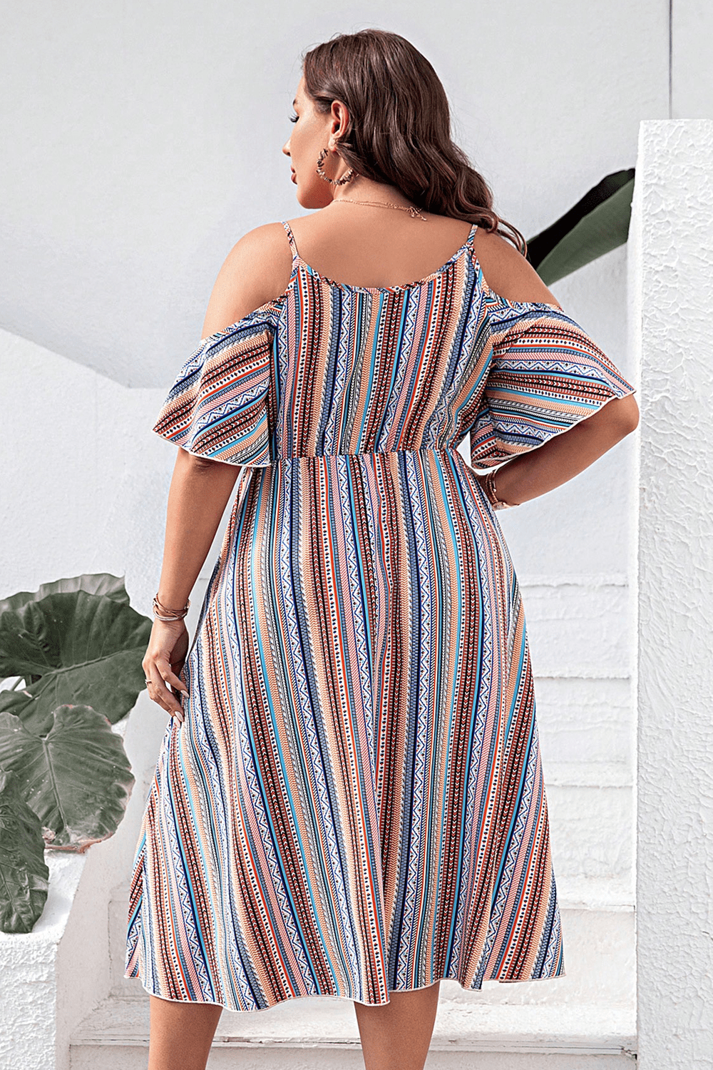 Striped cold shoulder discount dress