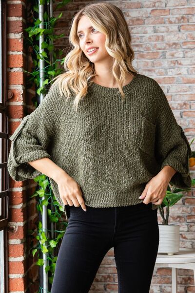 Veveret Round Neck Roll Up Sweater