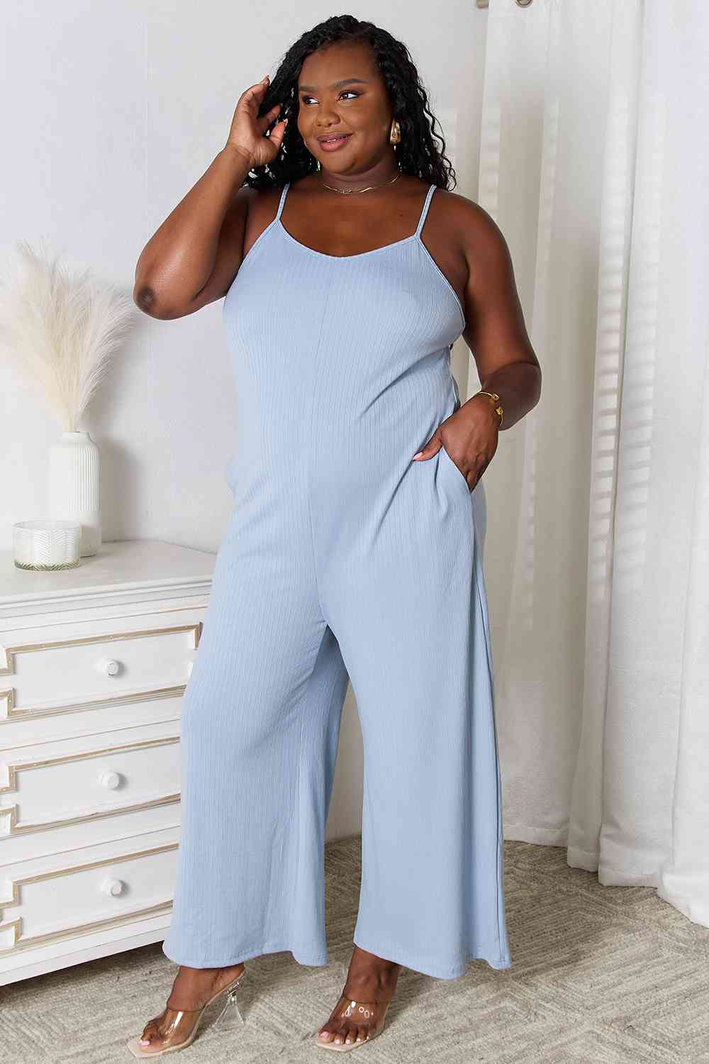 Spaghetti strap v neck jumpsuit on sale