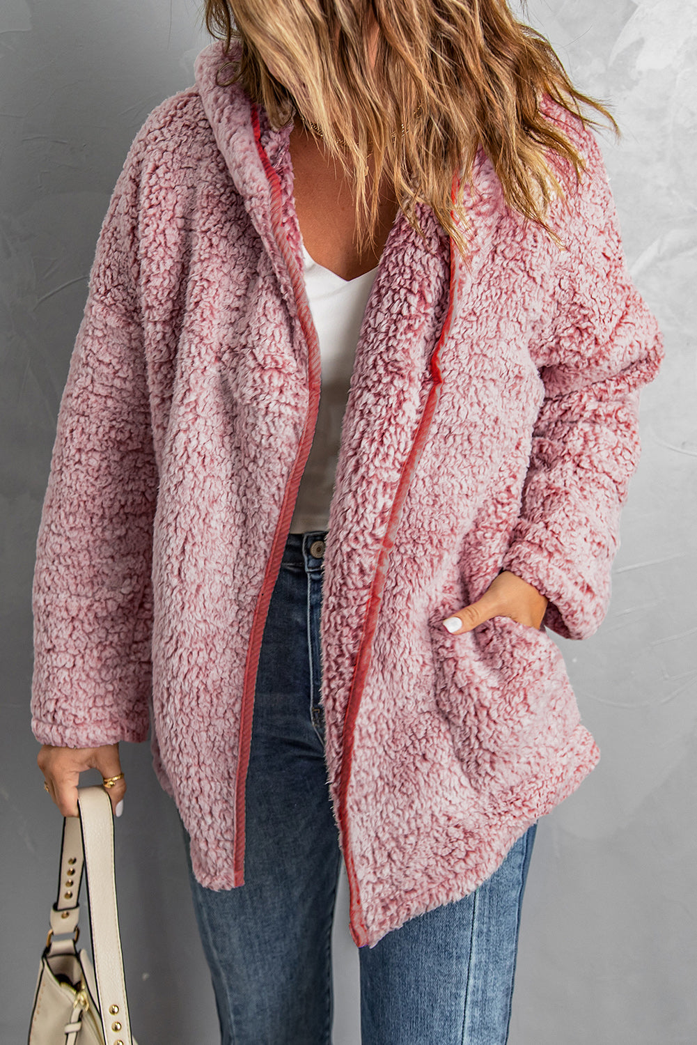 Pink hooded best sale teddy coat