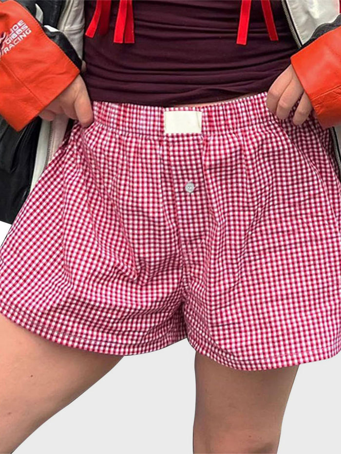 Plaid Elastic Waist Shorts