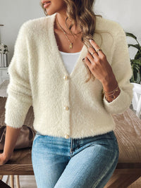 Button Up V-Neck Long Sleeve Cardigan