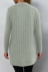 Ribbed Open Front Long Sleeve Cardigan