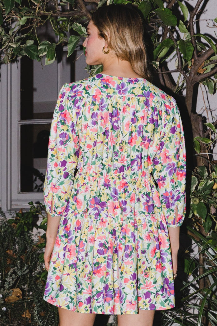 ODDI Full Size Floral Ruched Mini Dress