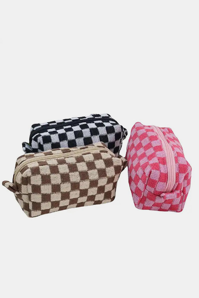 Zenana Checkered Pattern Knitted Cosmetic Pouch