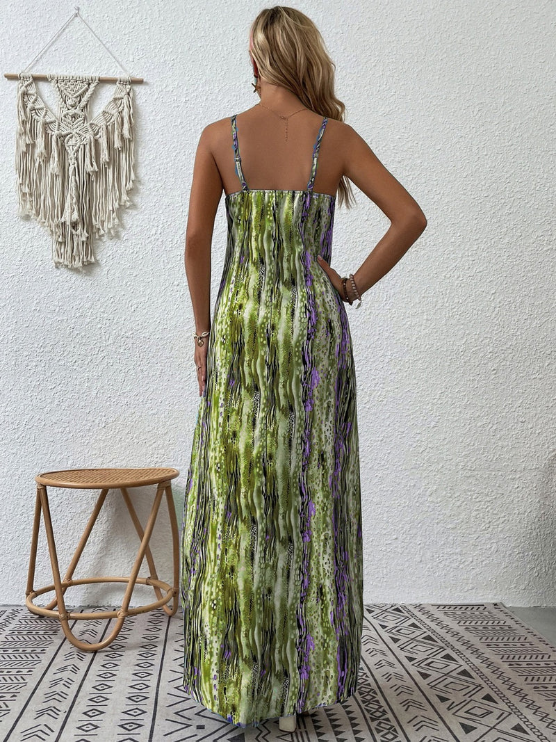 Full Size Printed Scoop Neck Maxi Cami Dress