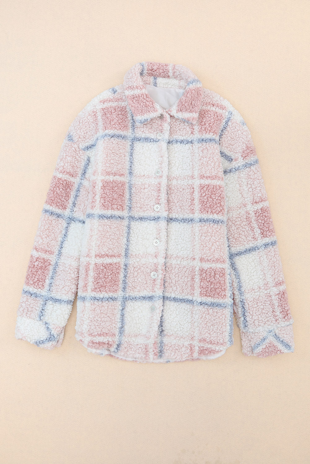 Plaid Button Up Collared Neck Sherpa Jacket