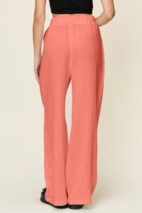 Double Take Full Size Texture Drawstring Wide Leg Pants