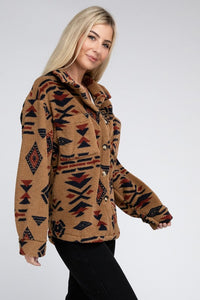 Sherpa Shacket with Aztec Pattern