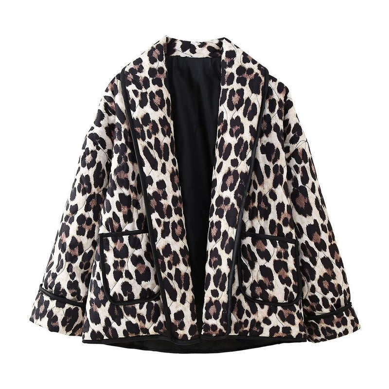 Leopard Open Front Long Sleeve Outerwear