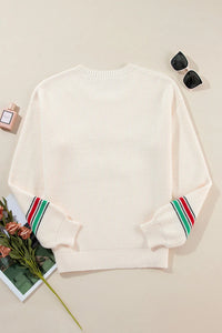 Letter Round Neck Long Sleeve Sweater