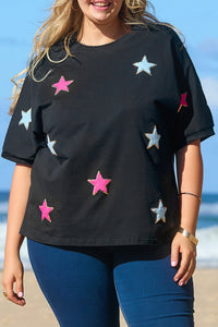 Plus Size Star Round Neck Half Sleeve T-Shirt