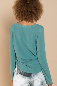 Button-Front Long Sleeve Top