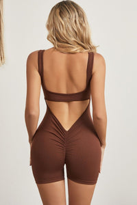 Cutout Scoop Neck Wide Strap Active Romper