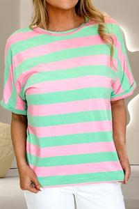Contrast Stripes Round Neck Half Sleeve T-Shirt