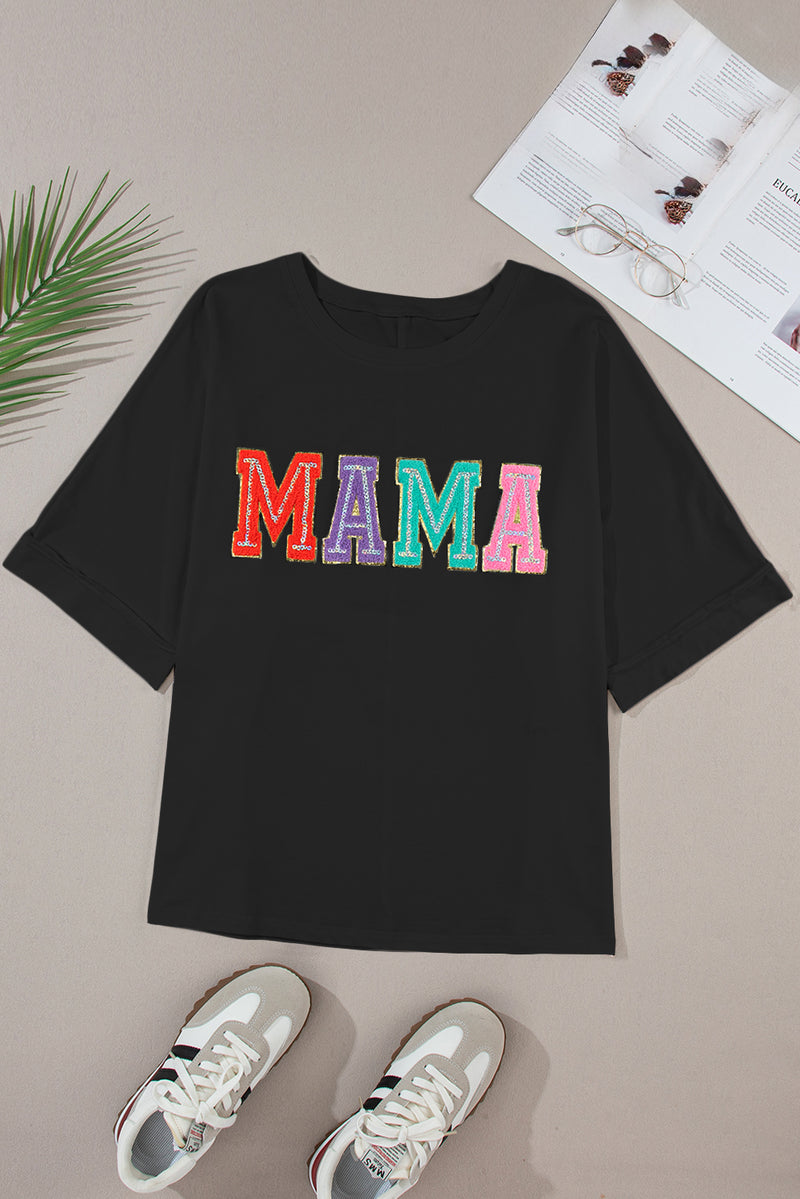 MAMA Round Neck Short Sleeve T-Shirt