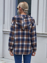 Plaid Button Up Long Sleeve Hooded Jacket