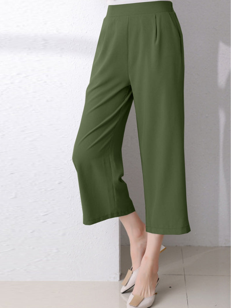 Full Size Pocketed Half Elastic Waist Pants