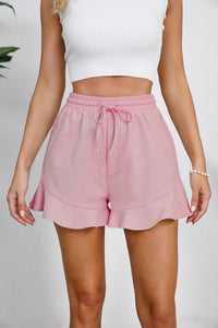 Full Size Drawstring Ruffle Hem Shorts