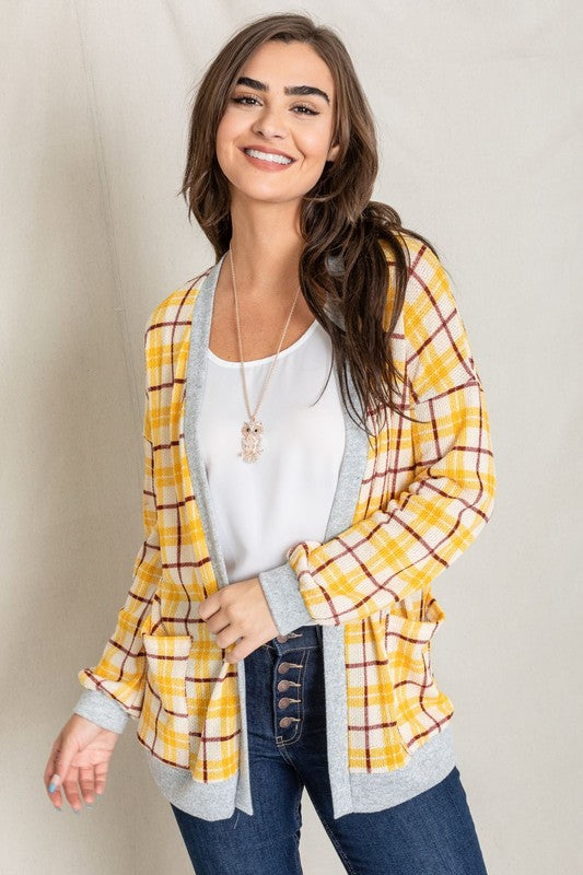 Knit Plaid Slouch Cardigan