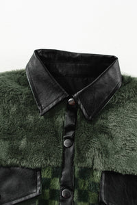 Pocketed Checkered Collared Neck Snap Down Jacket