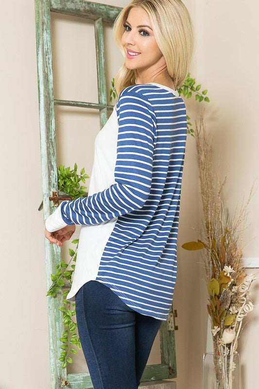 Viscoes Crepe Knit Jersey Stripe Button Top