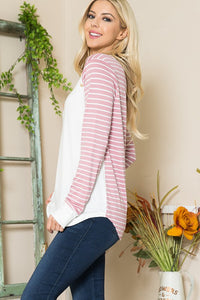 Viscoes Crepe Knit Jersey Stripe Button Top