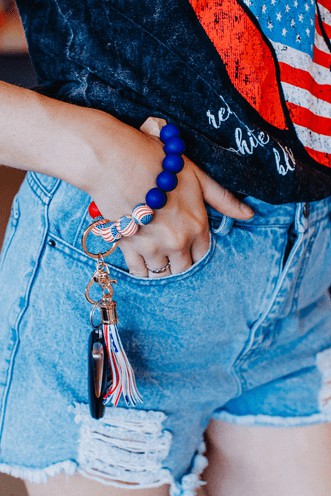 Patriotic Beaded Tassel Keychain