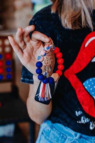 Patriotic Beaded Tassel Keychain