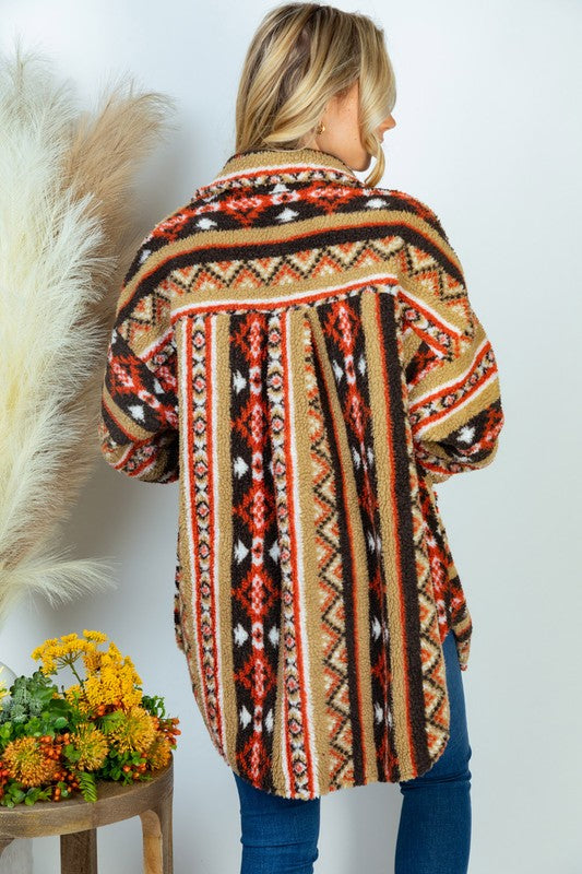 PLUS SIZE Long Sleeve Aztec Print Woven Jacket