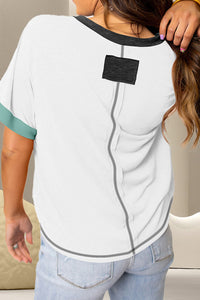 Color Block V-Neck Short Sleeve T-Shirt