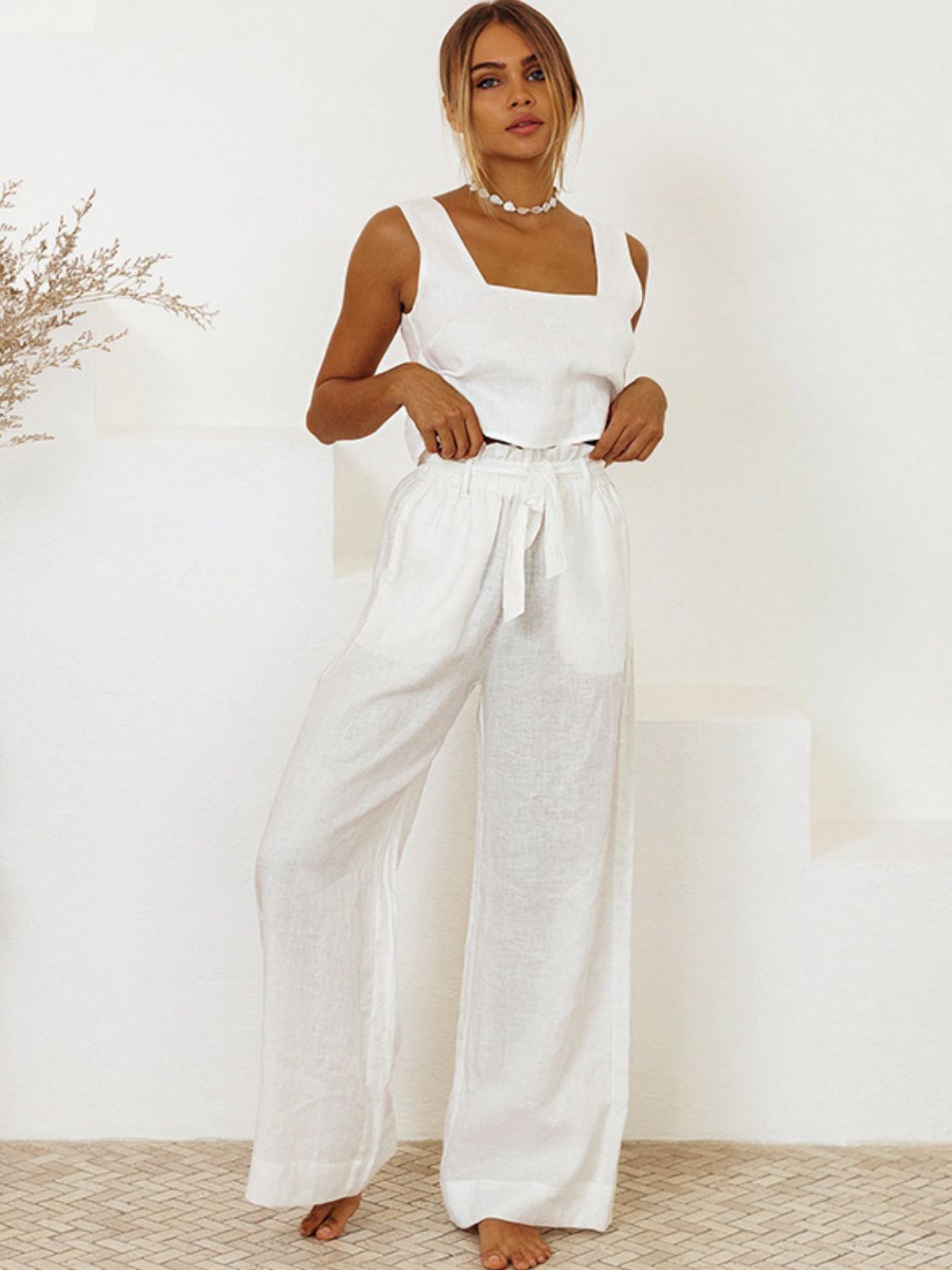 Square Neck Sleeveless Top and Pants Set