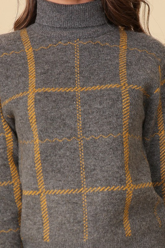 Plaid Turtle Neck Sweater